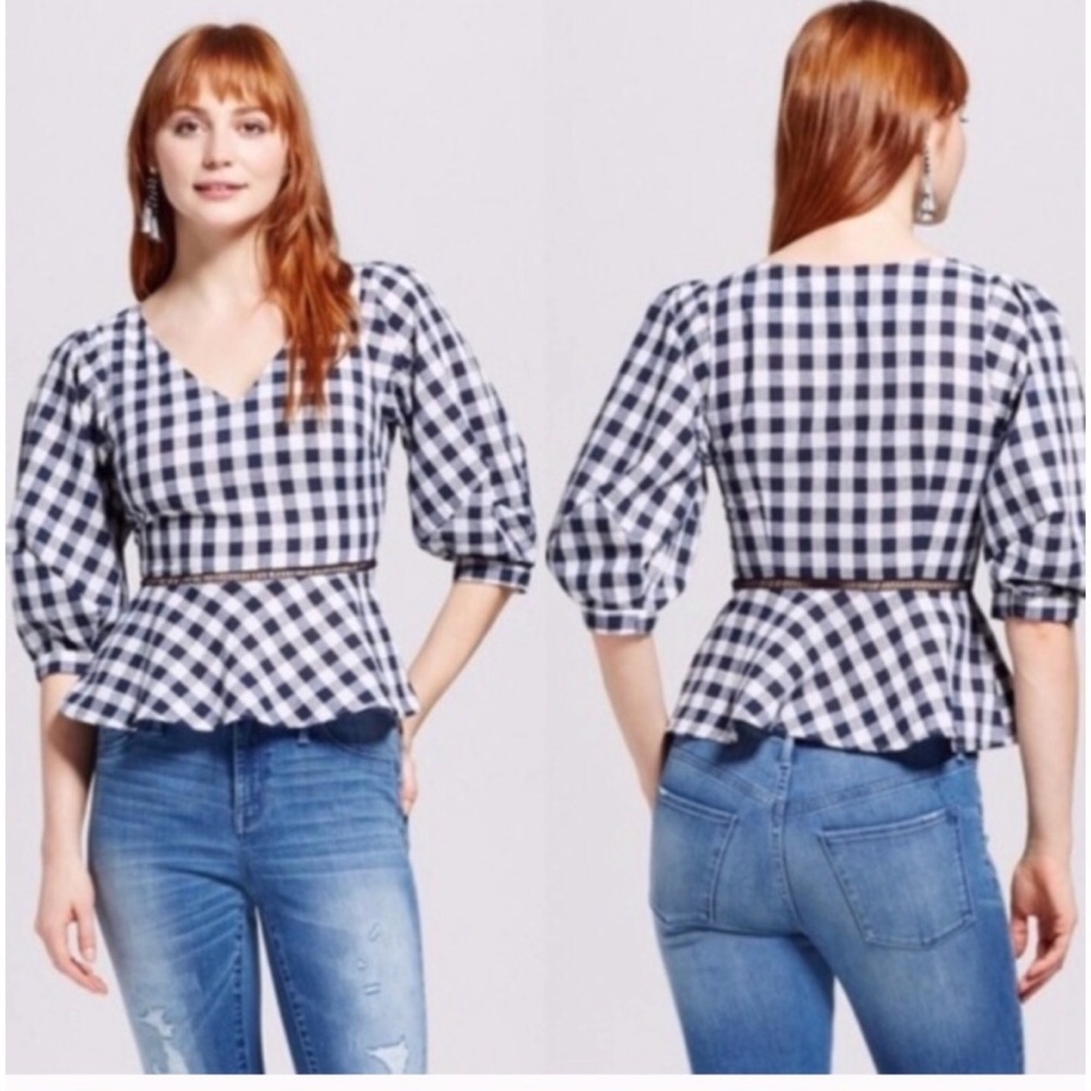 J. O. A. black and white buffalo check small top